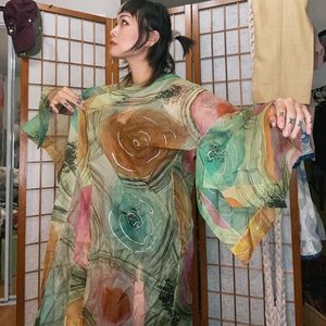 Vintage sheer painted abstract kimono